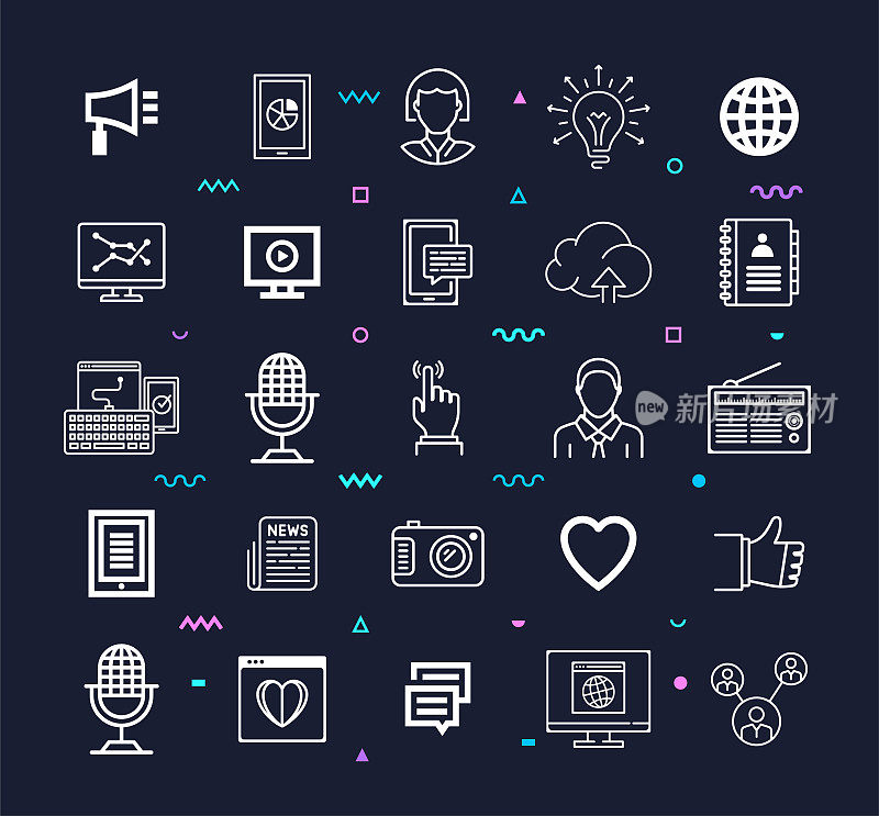 Social Networking Services Line Style Vector Icon Set
